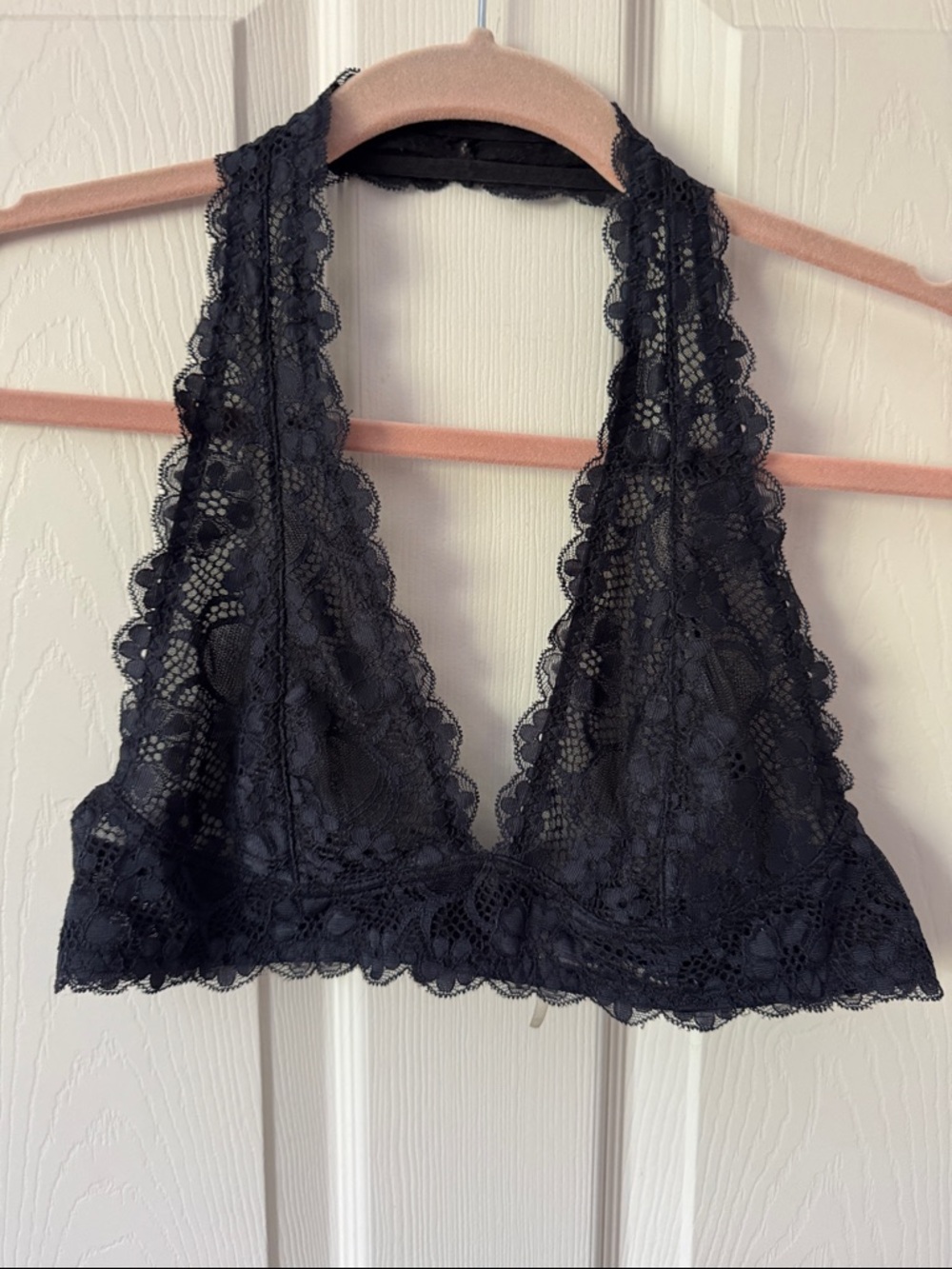 Free People Black and Dark Blue Lace Halter Bralette